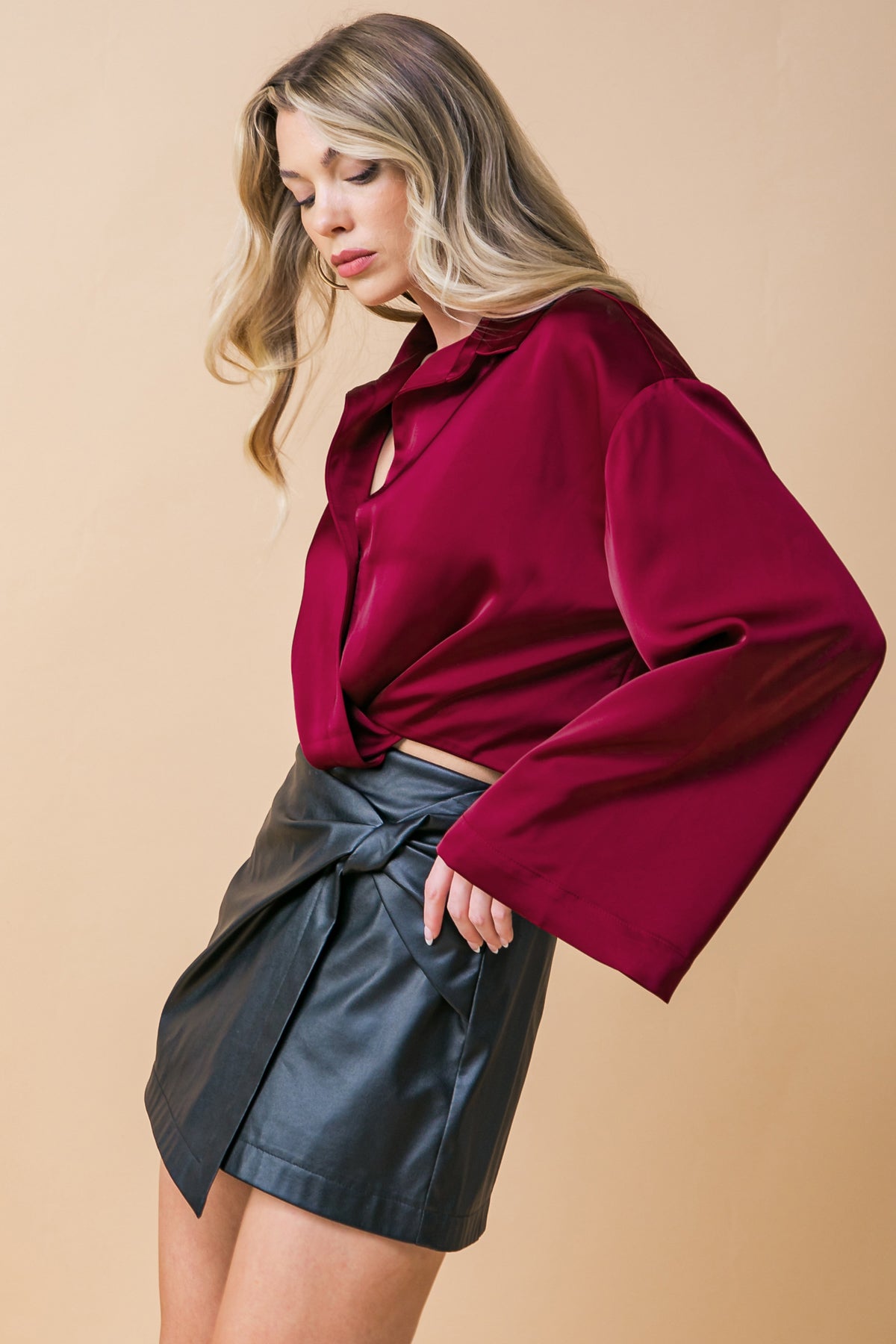 POWERFUL CHARM WOVEN SATIN TOP Flying Tomato