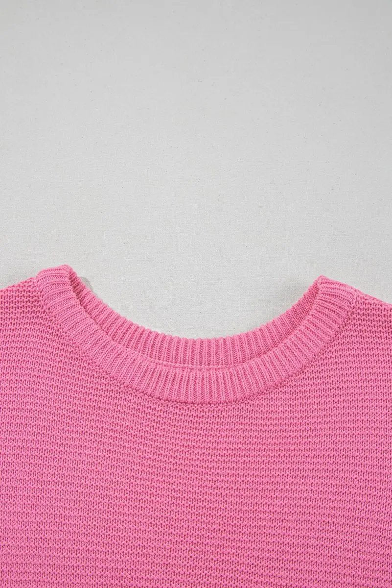 Sachet Pink Solid Color Sweater Tee with Side Slits Fashion - Love Salve 