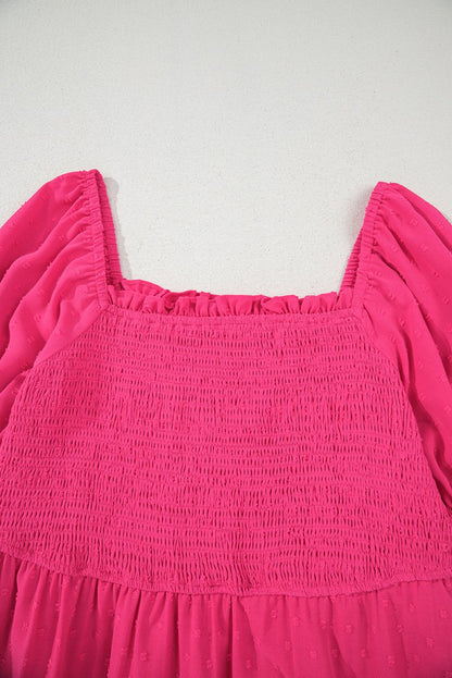 Sachet Pink Swiss Dot Smocked Frilled Neckline Plus Size Dress - Love Salve 