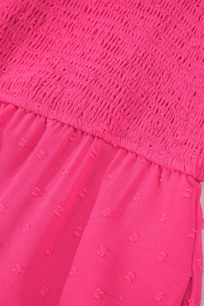 Sachet Pink Swiss Dot Smocked Frilled Neckline Plus Size Dress - Love Salve 