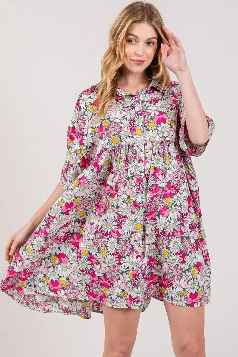 SAGE + FIG Floral Button Down Mini Shirt Dress for Women - Love Salve 