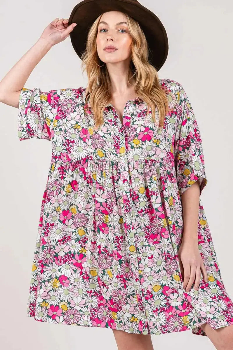 SAGE + FIG Floral Button Down Mini Shirt Dress for Women - Love Salve 