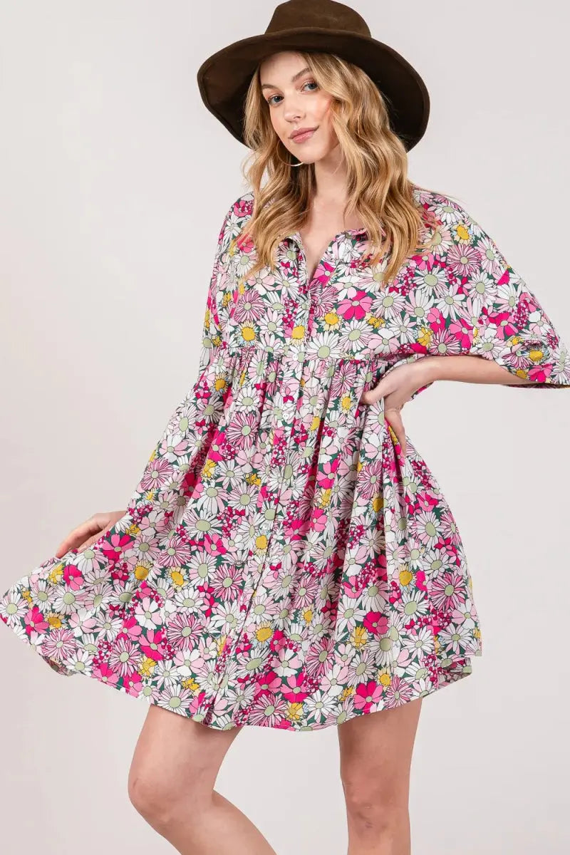 SAGE + FIG Floral Button Down Mini Shirt Dress for Women - Love Salve 