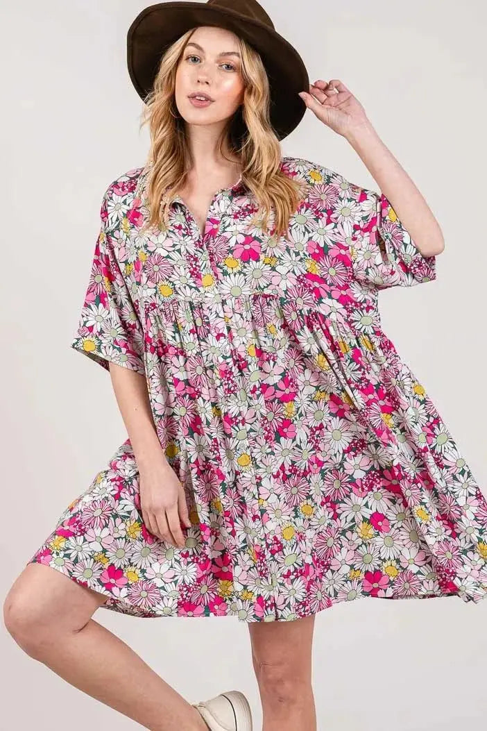 SAGE + FIG Floral Button Down Mini Shirt Dress for Women - Love Salve 