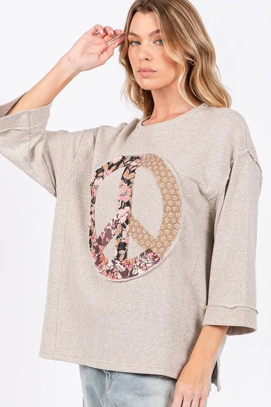 SAGE + FIG Floral Peace Patch Round Neck Top for Women - Love Salve 