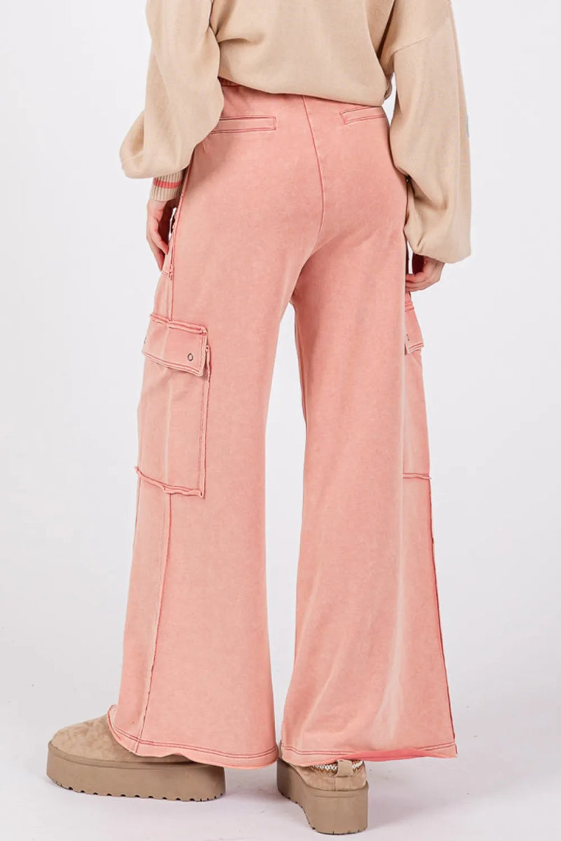SAGE + FIG Knit Terry Mineral Wash Wide Leg Pants for Women - Love Salve