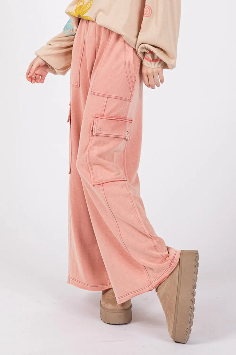 SAGE + FIG Knit Terry Mineral Wash Wide Leg Pants for Women - Love Salve