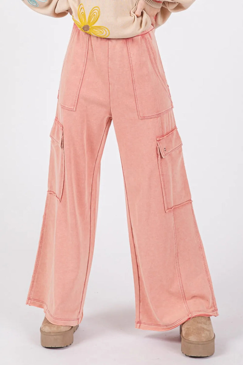 SAGE + FIG Knit Terry Mineral Wash Wide Leg Pants for Women - Love Salve