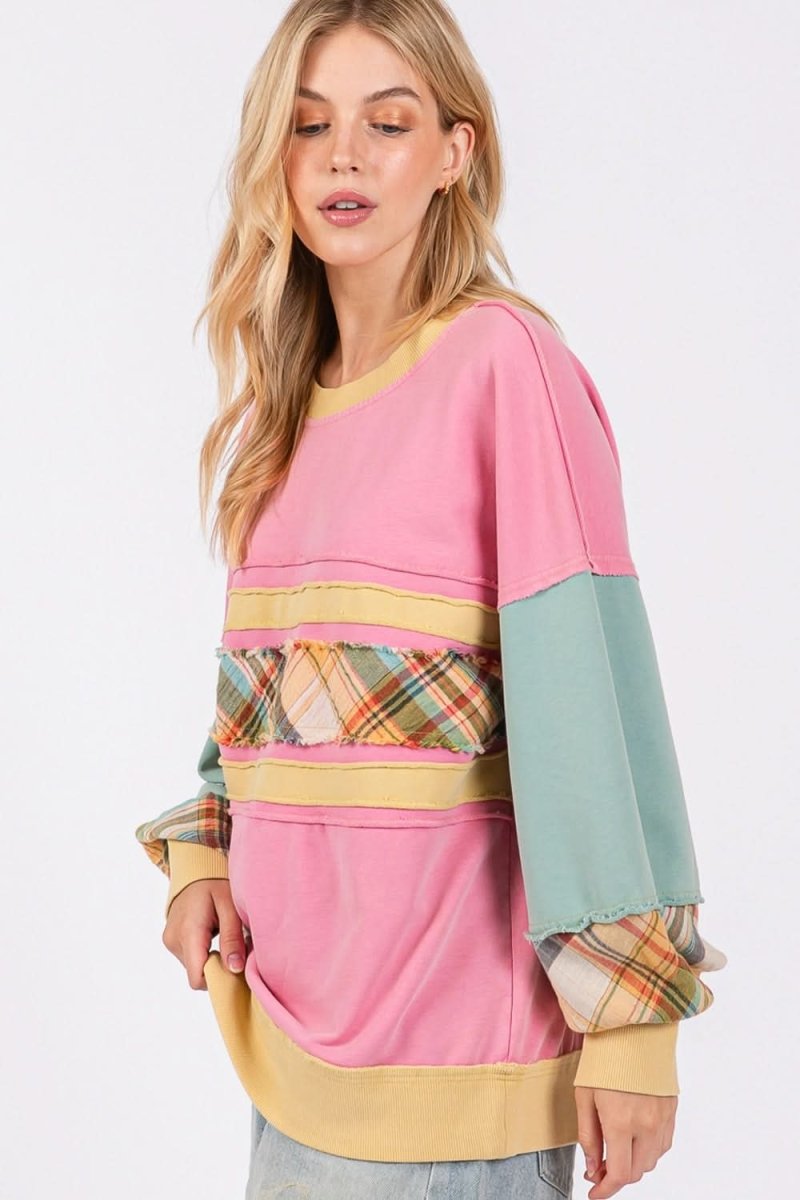 SAGE + FIG Mineral Wash Raw Edge Color Block Sweatshirt - Love Salve 