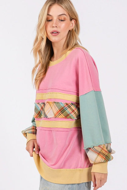 SAGE + FIG Mineral Wash Raw Edge Color Block Sweatshirt - Love Salve 