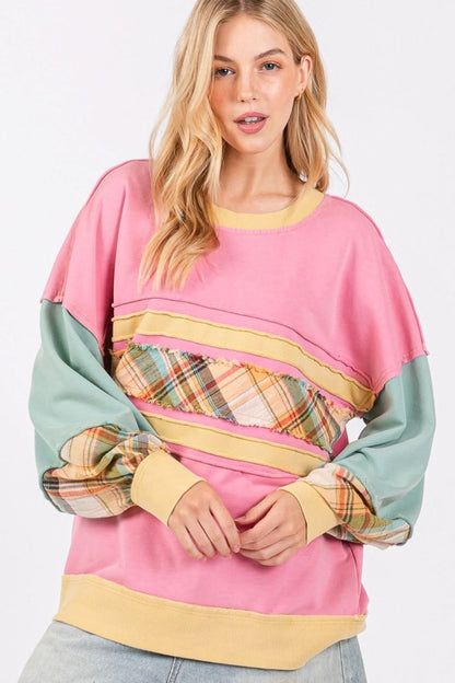 SAGE + FIG Mineral Wash Raw Edge Color Block Sweatshirt - Love Salve 