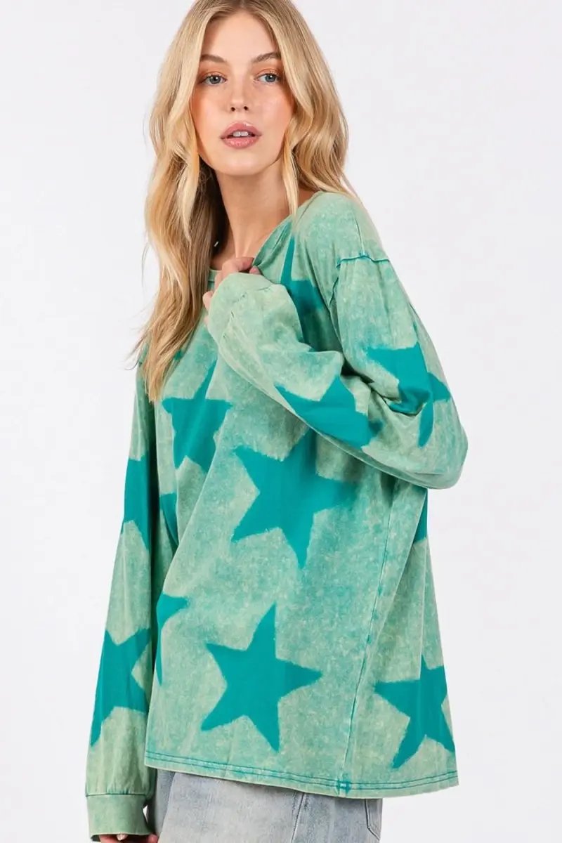 SAGE + FIG Mineral Wash Star Pattern T-Shirt - Love Salve 