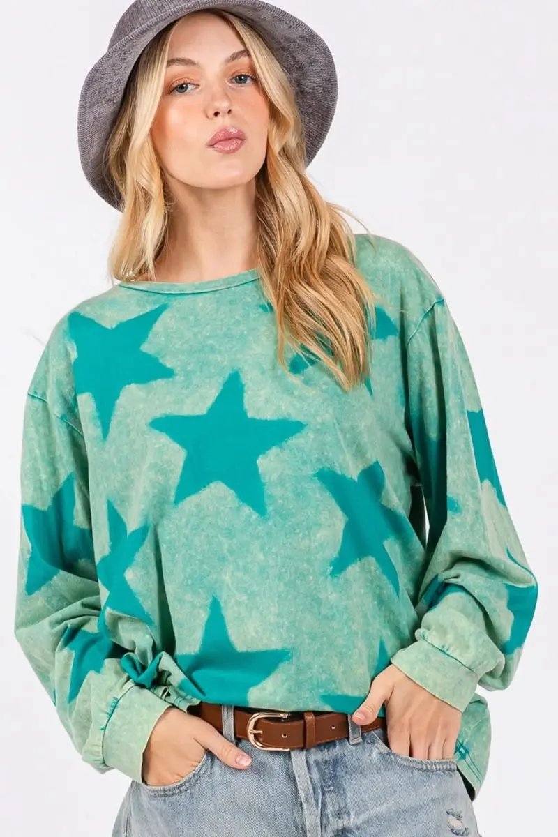 SAGE + FIG Mineral Wash Star Pattern T-Shirt - Love Salve 