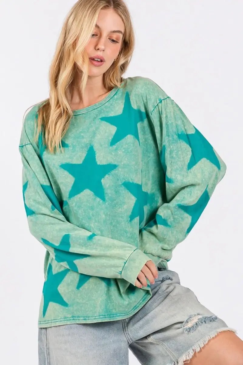 SAGE + FIG Mineral Wash Star Pattern T-Shirt - Love Salve 
