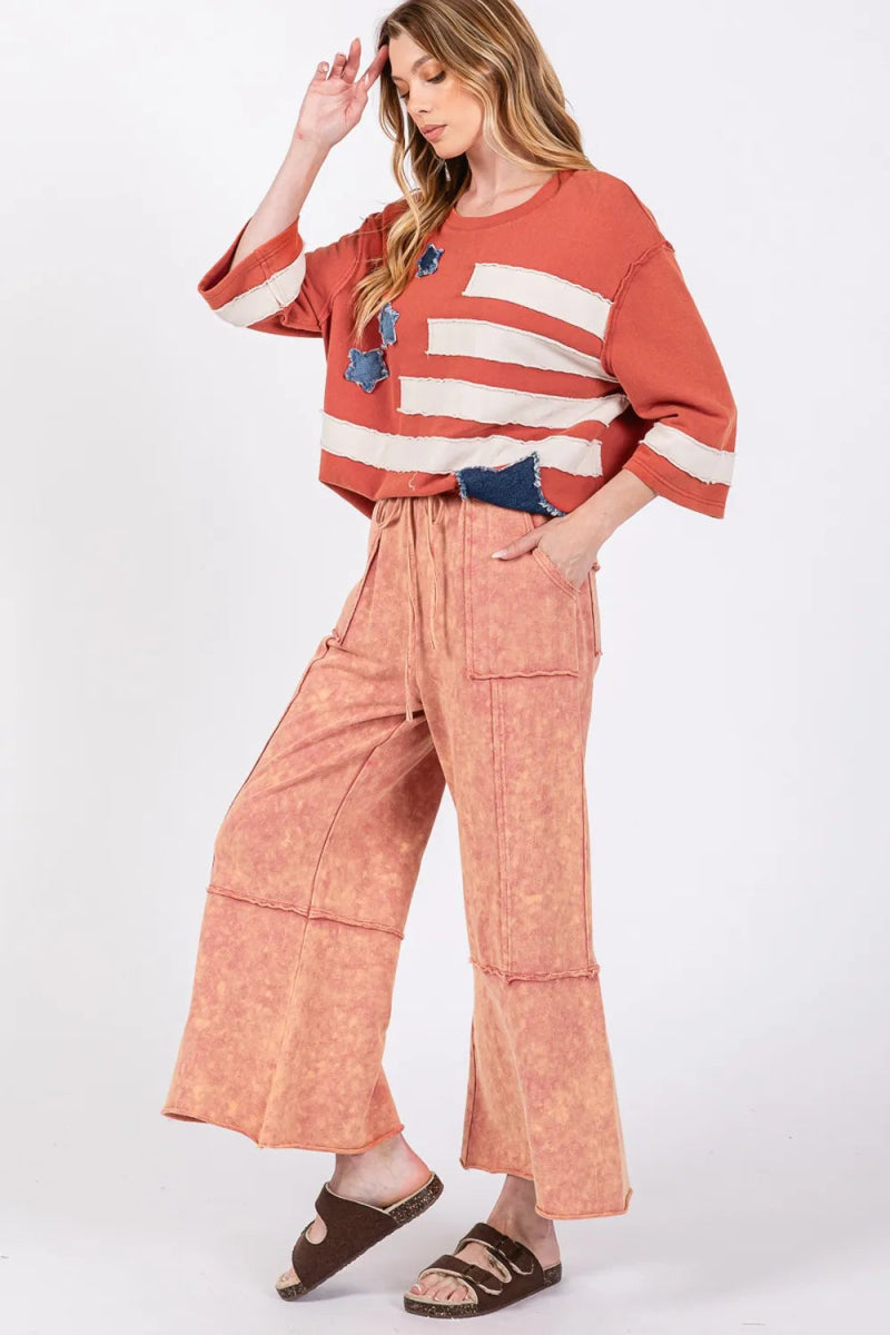 SAGE + FIG Mineral Washed Terry Wide Leg Pants for Women - Love Salve 