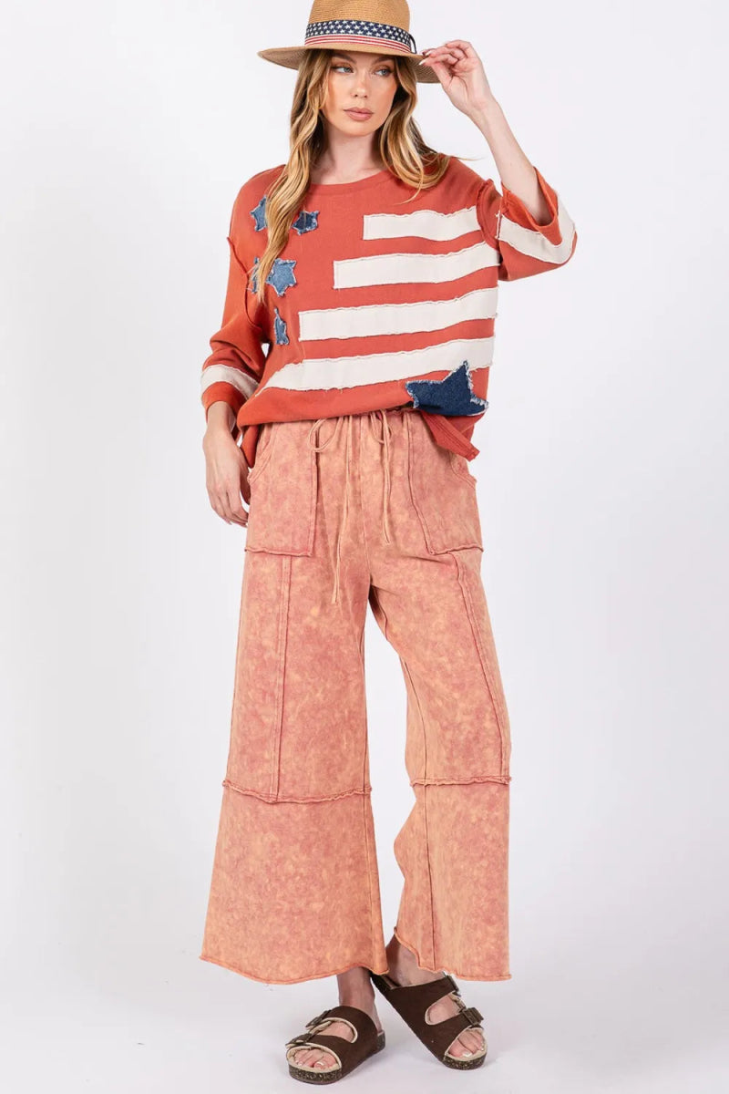 SAGE + FIG Mineral Washed Terry Wide Leg Pants for Women - Love Salve 