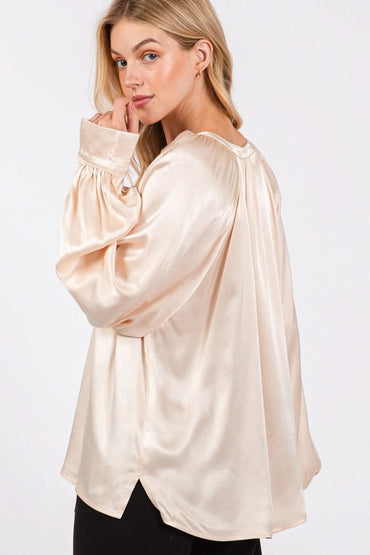 SAGE + FIG Notched Long Sleeve Blouse - Love Salve 