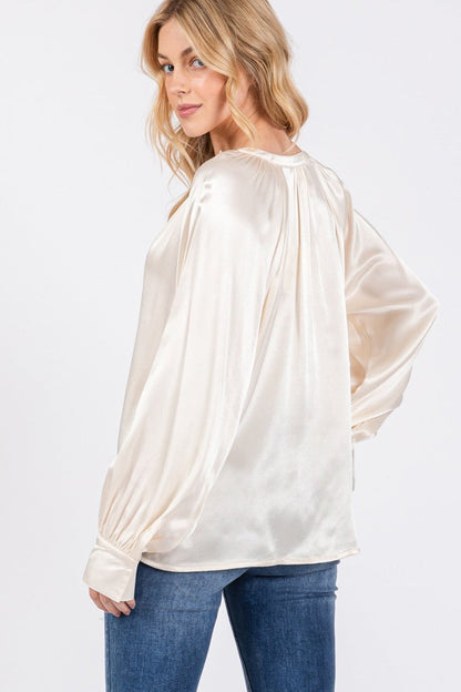 SAGE + FIG Notched Long Sleeve Blouse for Women Stylish Wear - Love Salve 