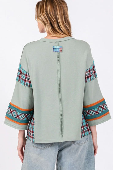 SAGE + FIG Peace Applique Patch Contrast Plaid Top - Love Salve 