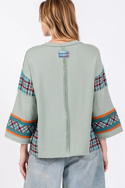 SAGE + FIG Peace Applique Patch Contrast Plaid Top - Love Salve 