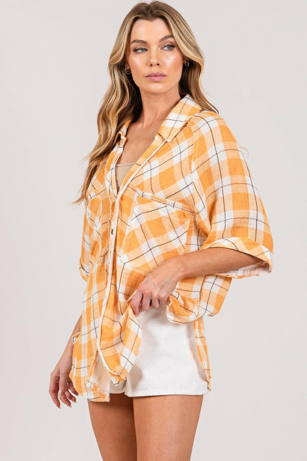 SAGE + FIG Plaid Button Up Side Slit Shirt - Love Salve