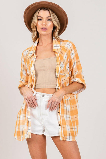 SAGE + FIG Plaid Button Up Side Slit Shirt - Love Salve