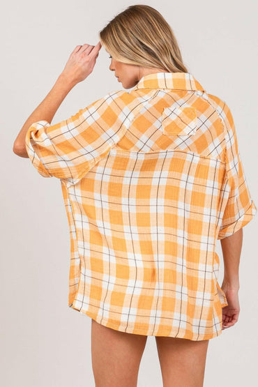 SAGE + FIG Plaid Button Up Side Slit Shirt - Love Salve