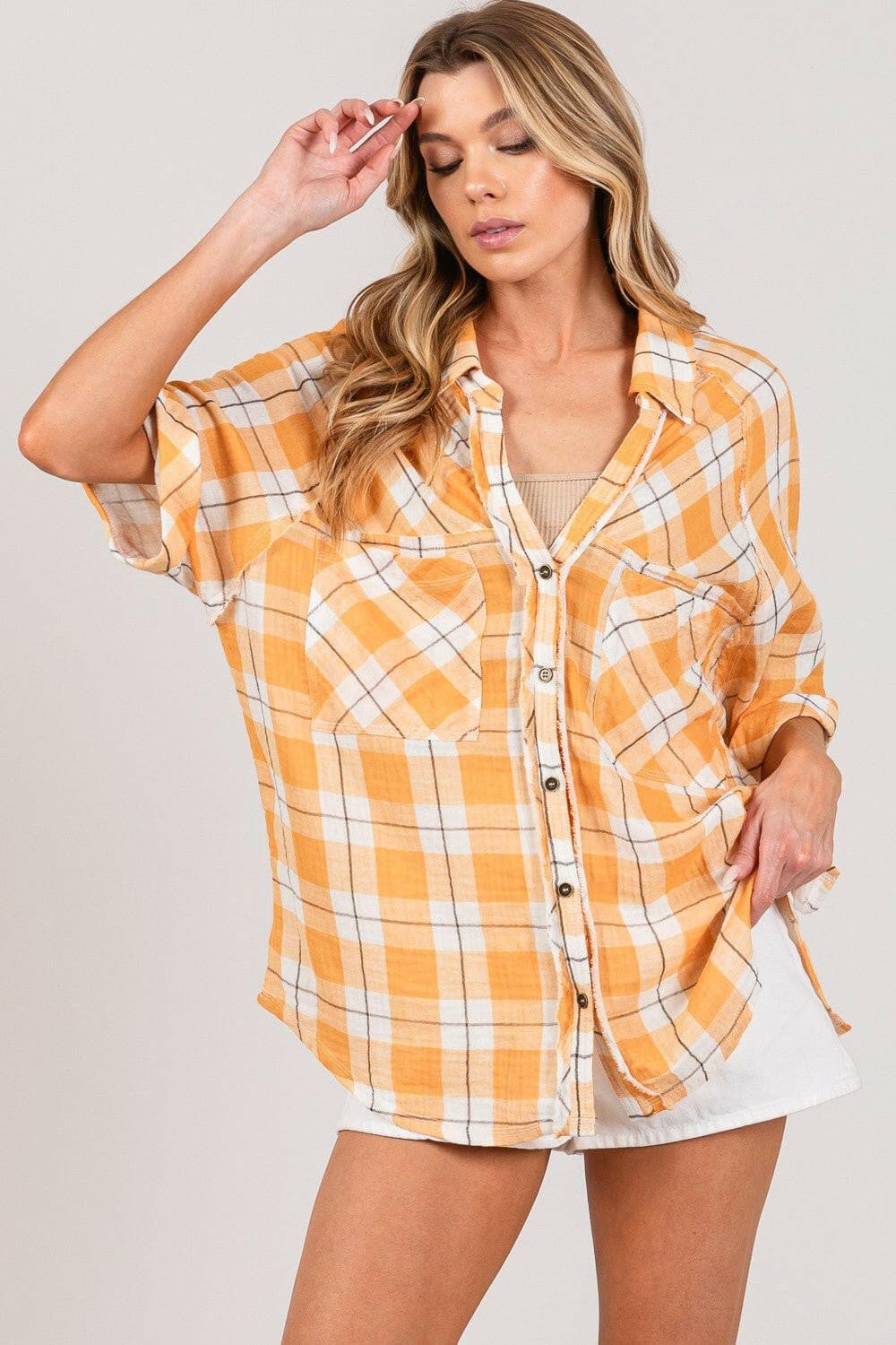 SAGE + FIG Plaid Button Up Side Slit Shirt - Love Salve