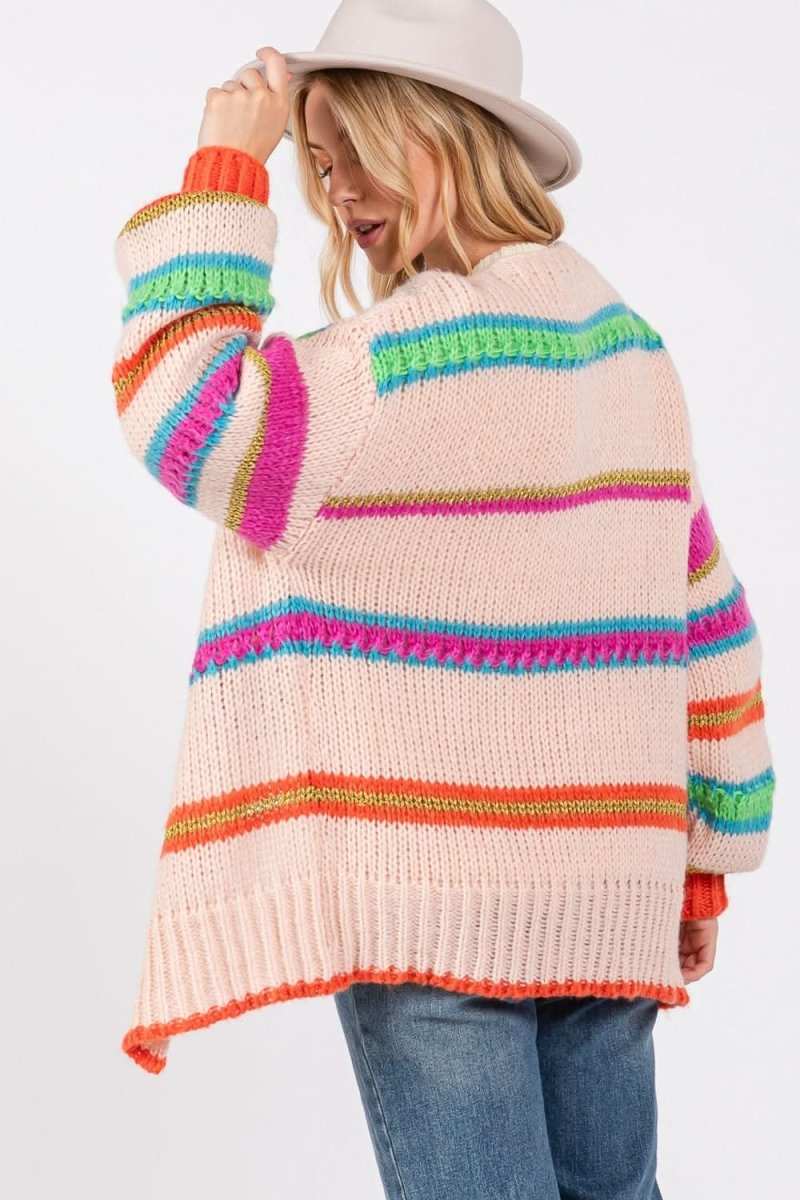 SAGE + FIG Rainbow Striped Open Front Knit Cardigan - Love Salve 