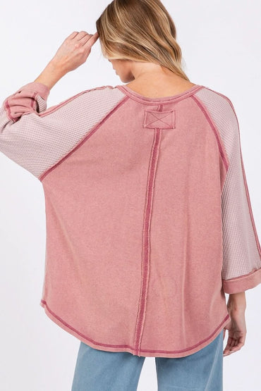 SAGE + FIG Star Applique Patch Exposed Seam Waffle Knit Top - Love Salve 