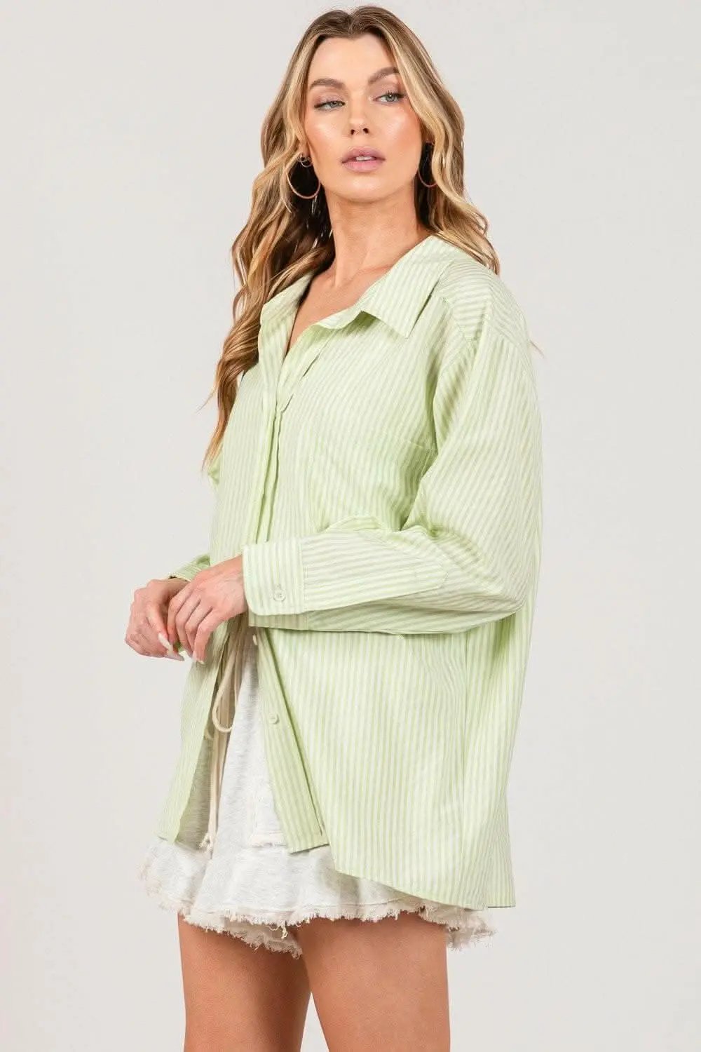 Refined Striped Dress Shirt with Button-Up Front by SAGE + FIG - Love Salve 