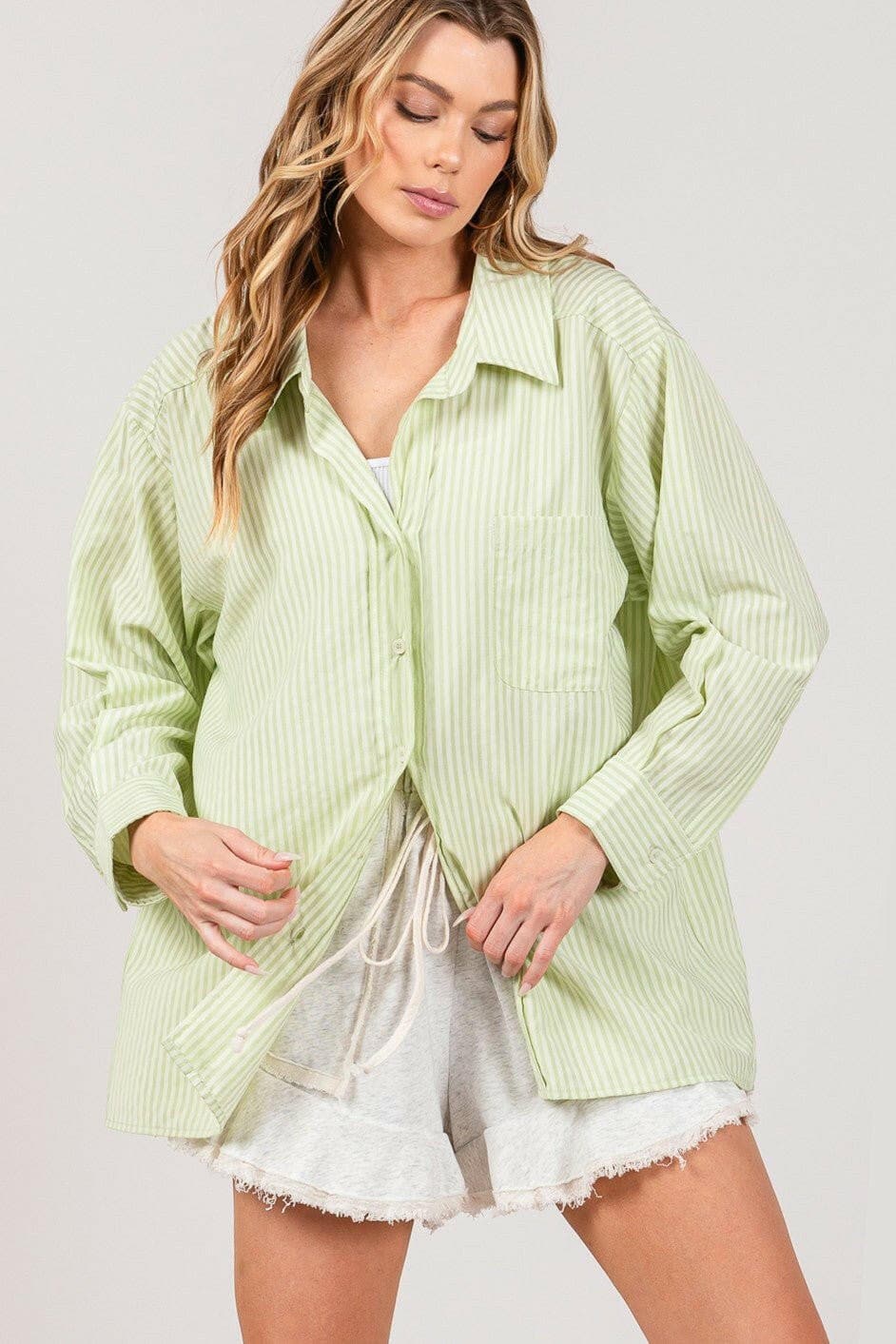 SAGE + FIG Striped Button Up Long Sleeve Shirt - Love Salve