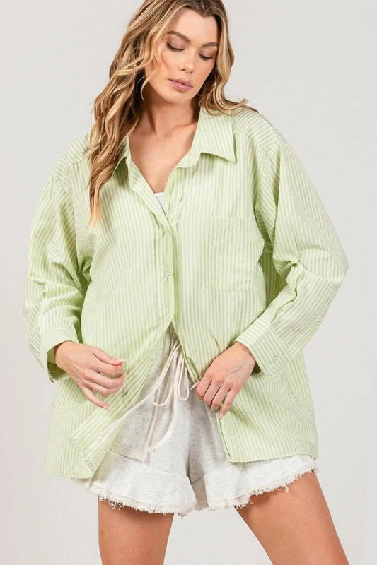 Refined Striped Dress Shirt with Button-Up Front by SAGE + FIG - Love Salve 