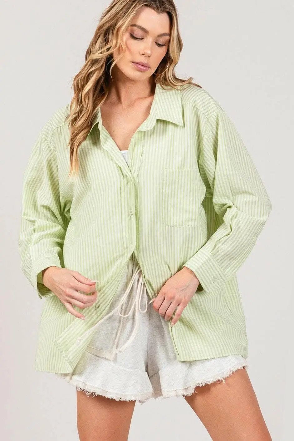 Refined Striped Dress Shirt with Button-Up Front by SAGE + FIG - Love Salve 