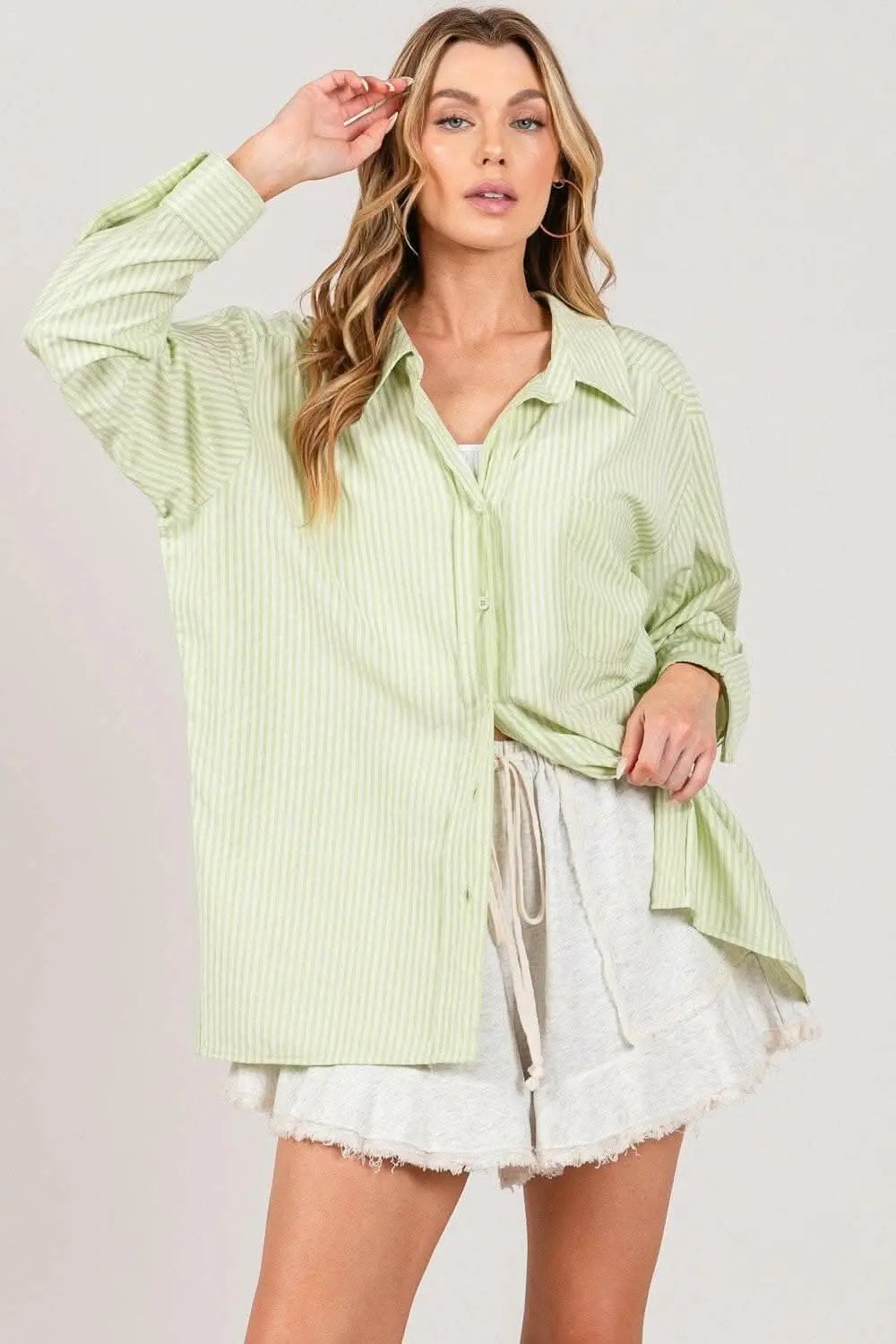 Refined Striped Dress Shirt with Button-Up Front by SAGE + FIG - Love Salve 