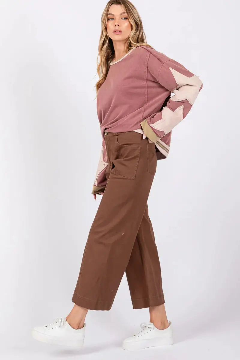 SAGE + FIG Wide Leg Cropped Pants for Stylish Comfort - Love Salve 