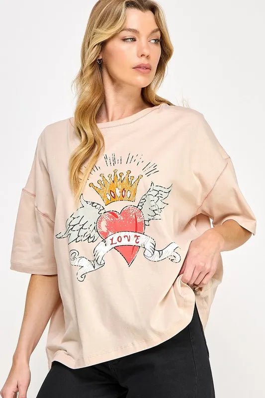 SAGE+FIG Love-Inspired Graphic Oversized T-Shirt for Women - Love Salve 