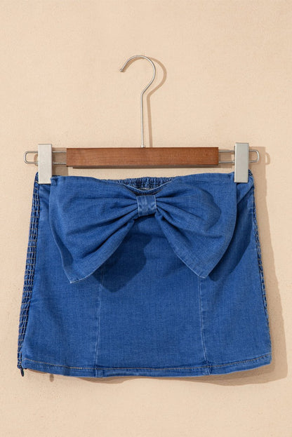 Sail Blue Vintage Bow Front Smocked Back Denim Tube Top - Love Salve 