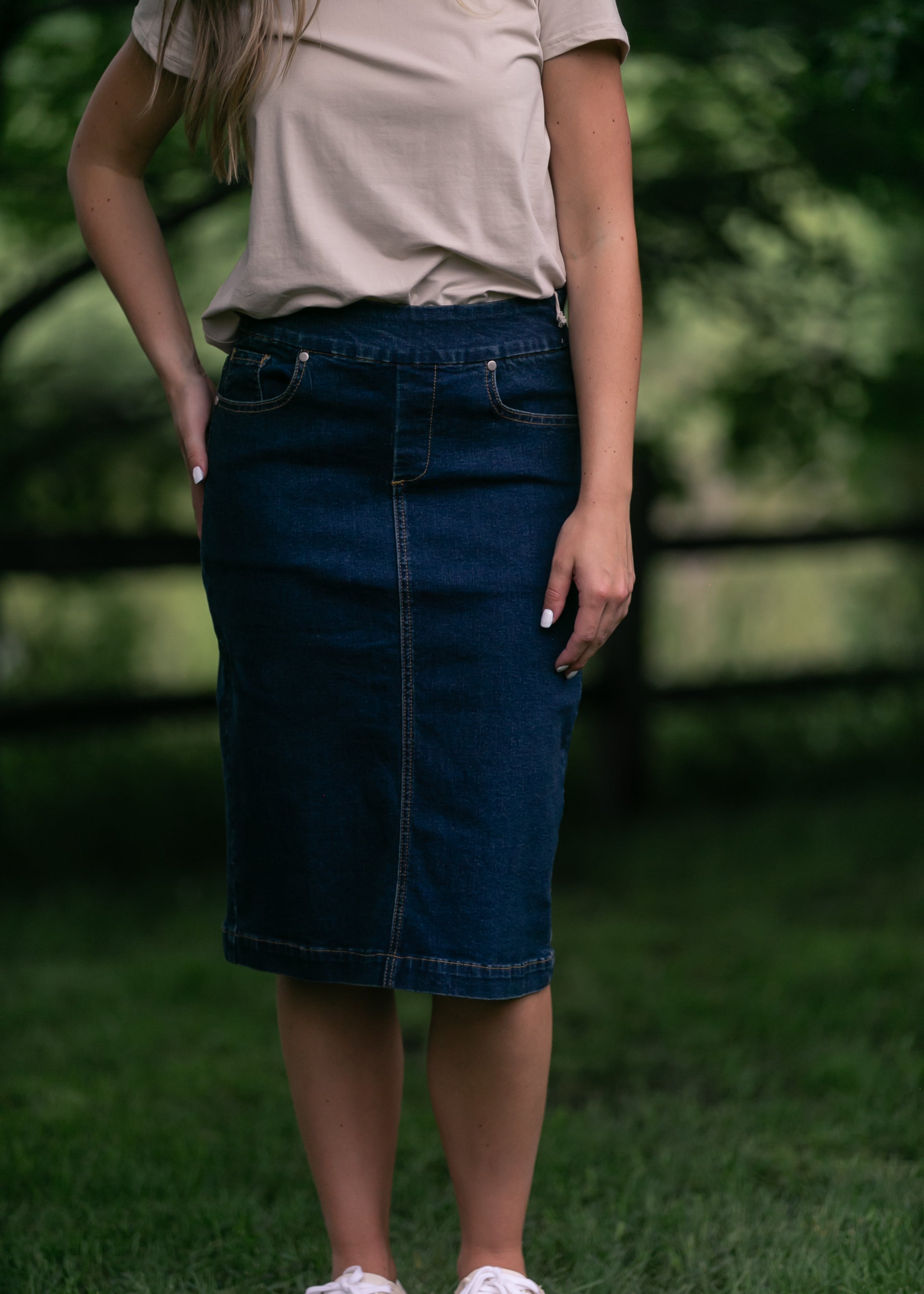 Sandra Denim Midi Skirt Inherit Co.