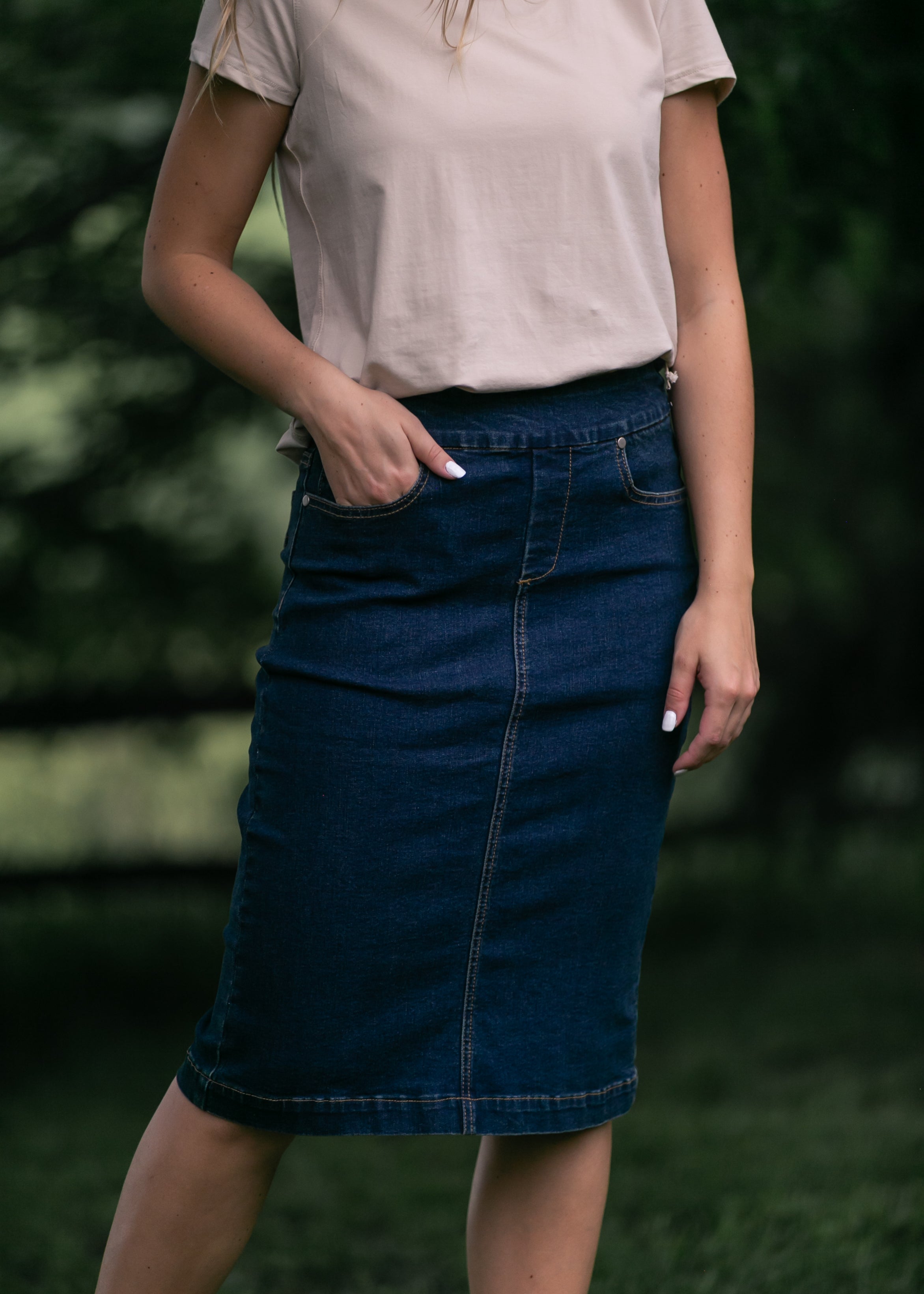 Sandra Denim Midi Skirt Inherit Co.