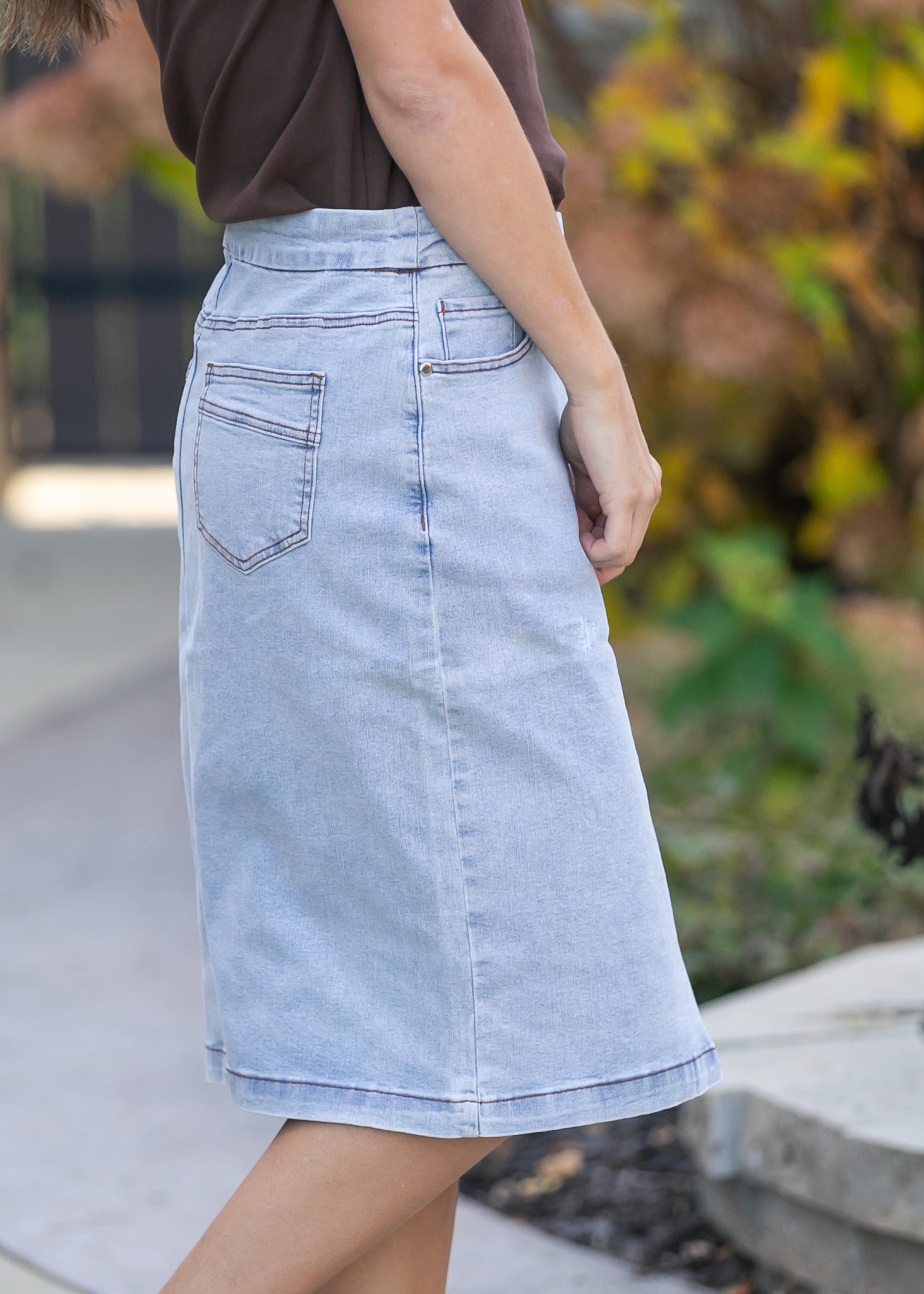 Sandra Light Wash Denim Midi Skirt Inherit Co.