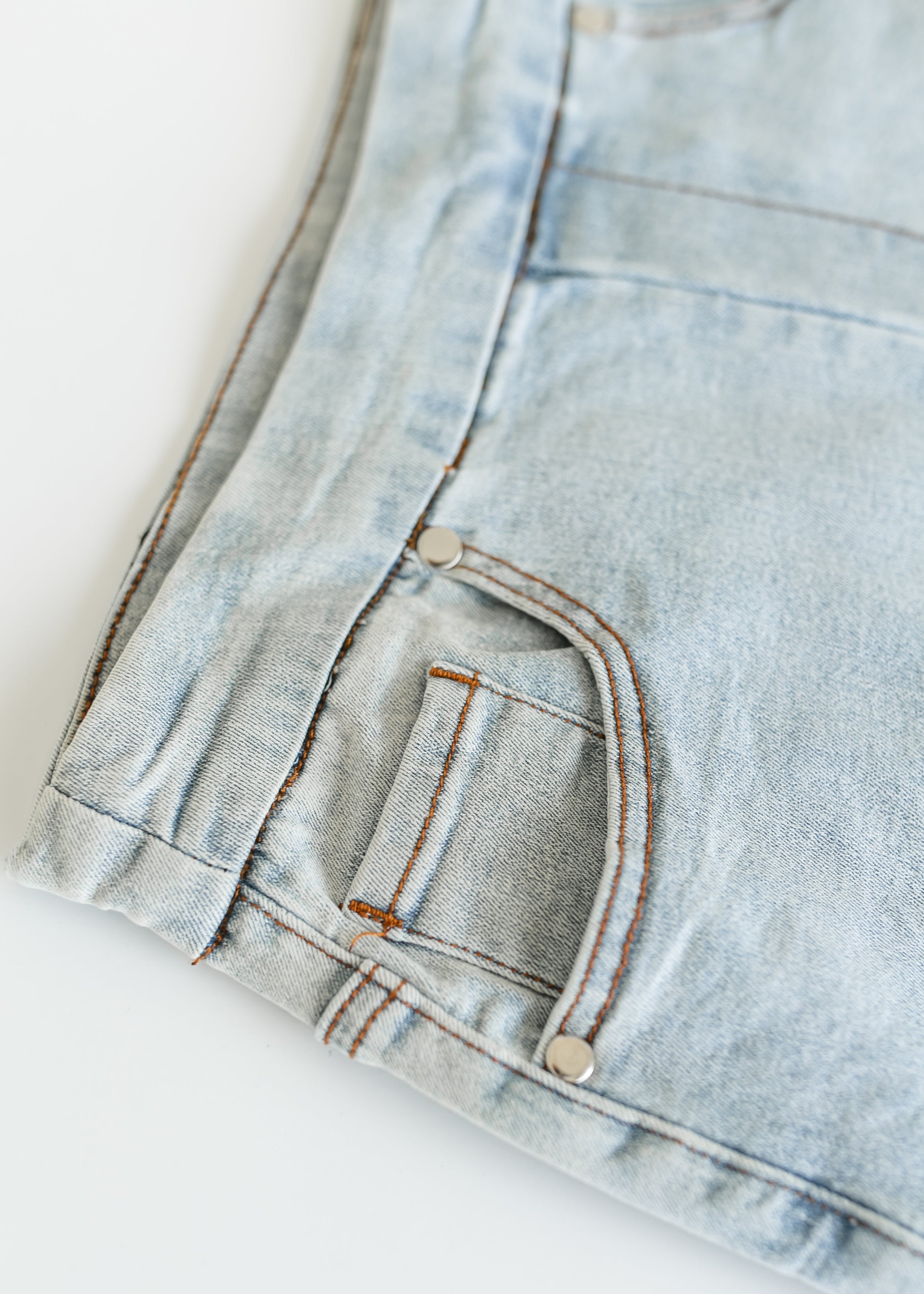 Sandra Light Wash Denim Midi Skirt Inherit Co.