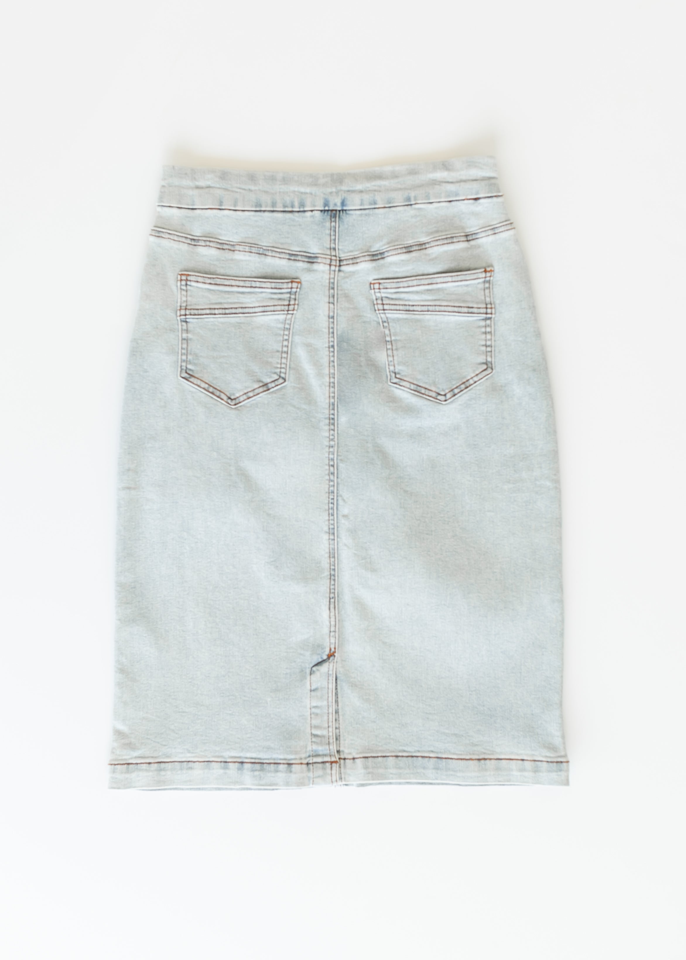 Sandra Light Wash Denim Midi Skirt Inherit Co.