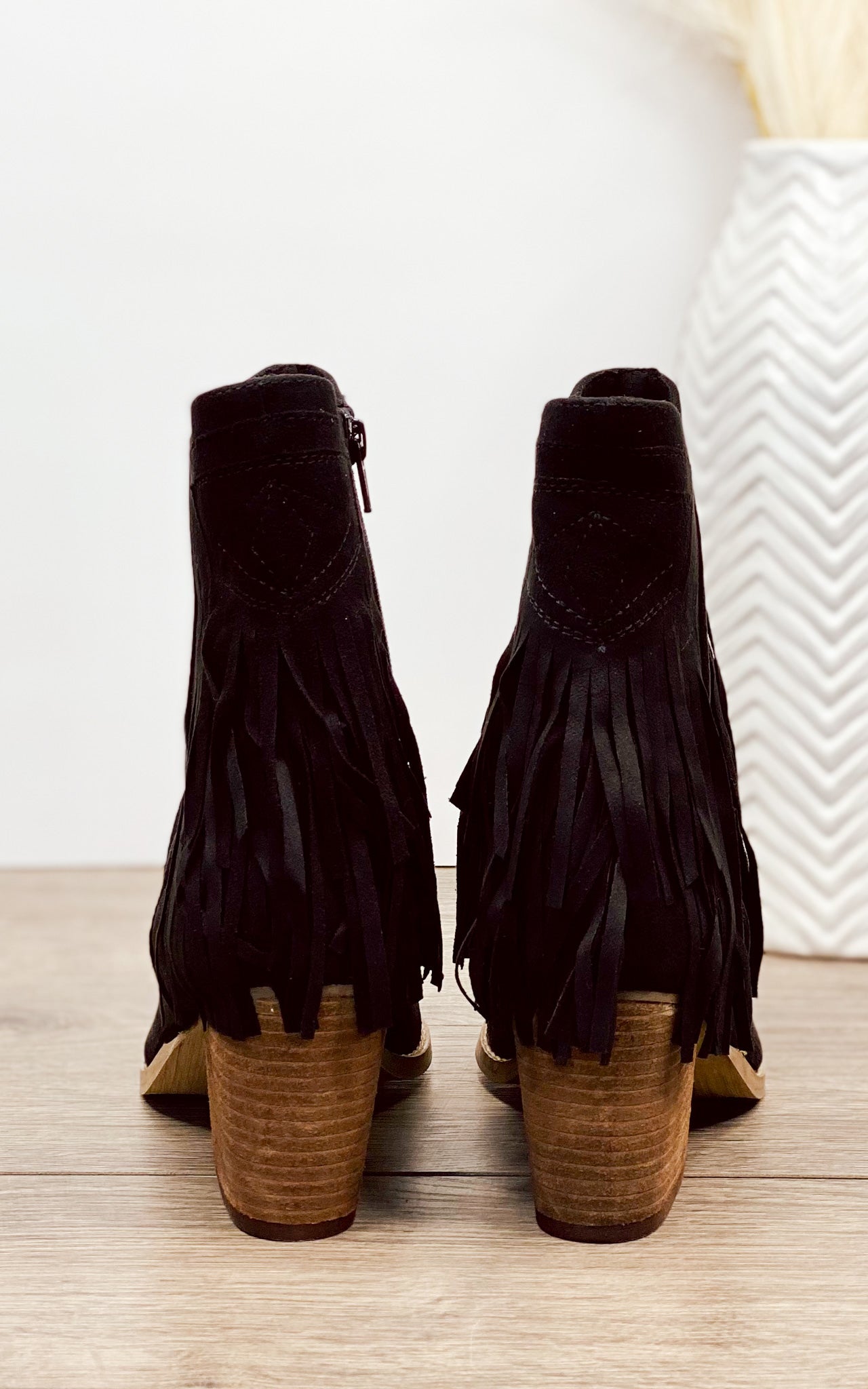 Sandra Fringe Booties Black With Cushioned Footbed Naughty Monkey