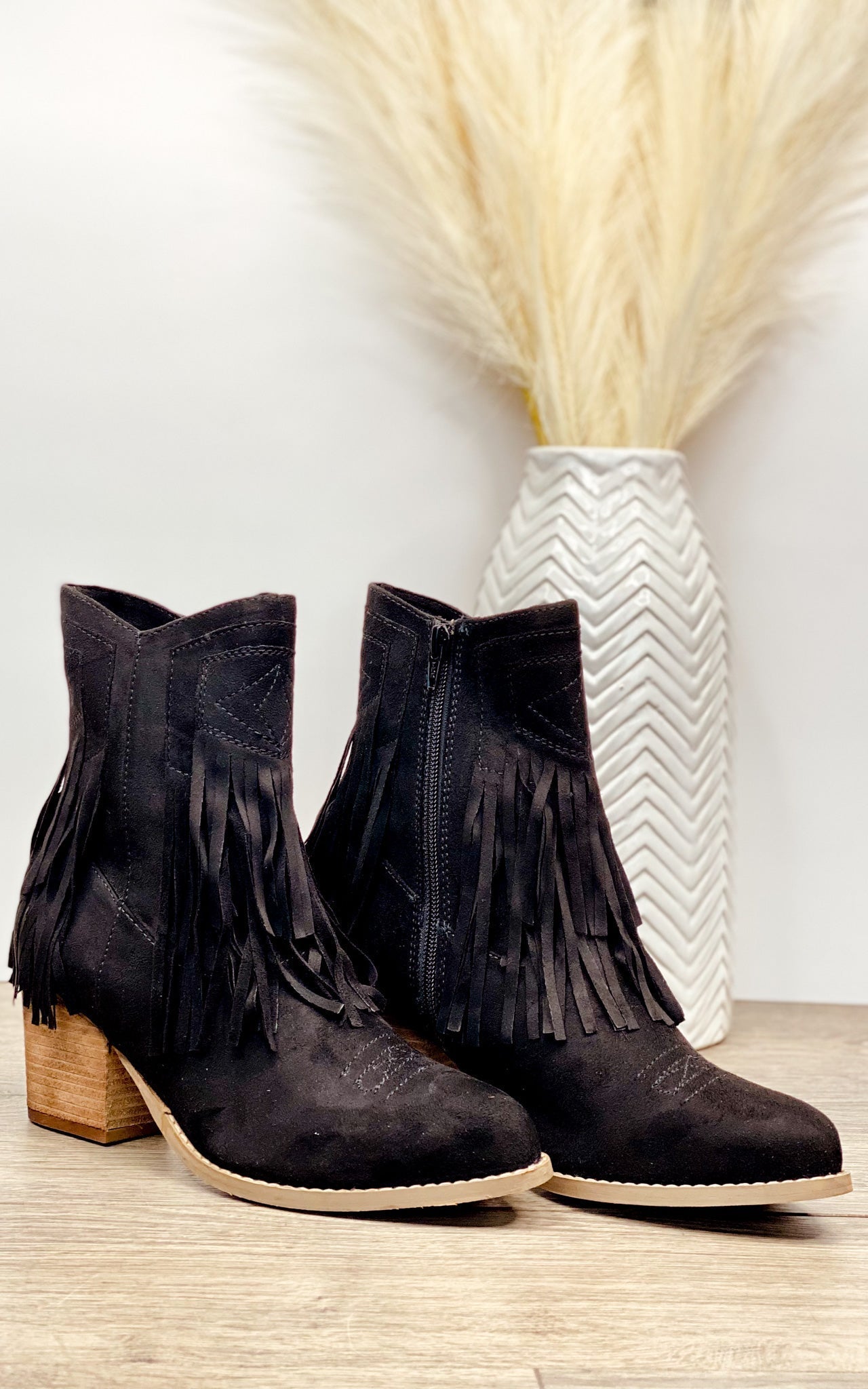 Sandra Fringe Booties Black With Cushioned Footbed Naughty Monkey