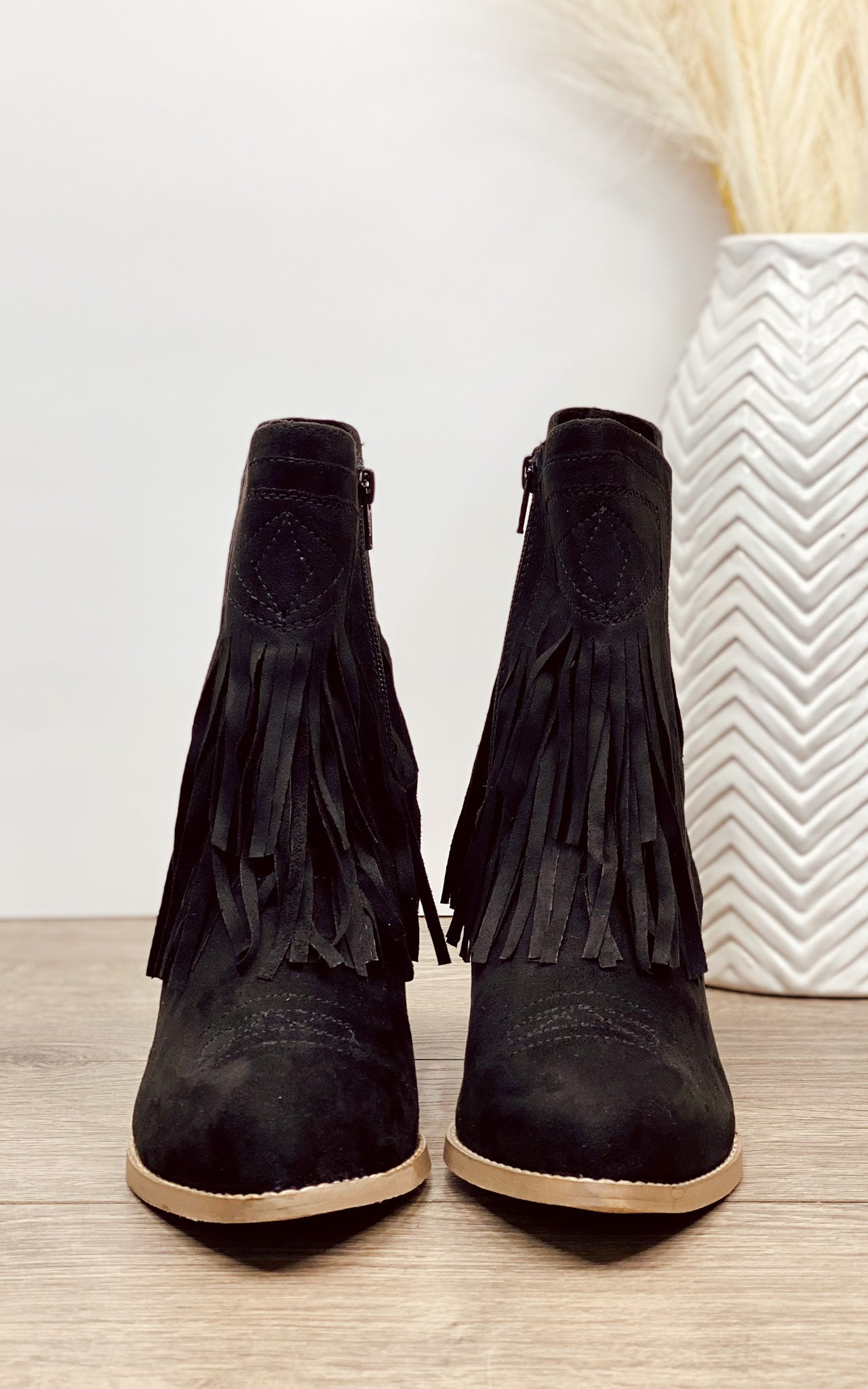 Sandra Fringe Booties Black With Cushioned Footbed Naughty Monkey