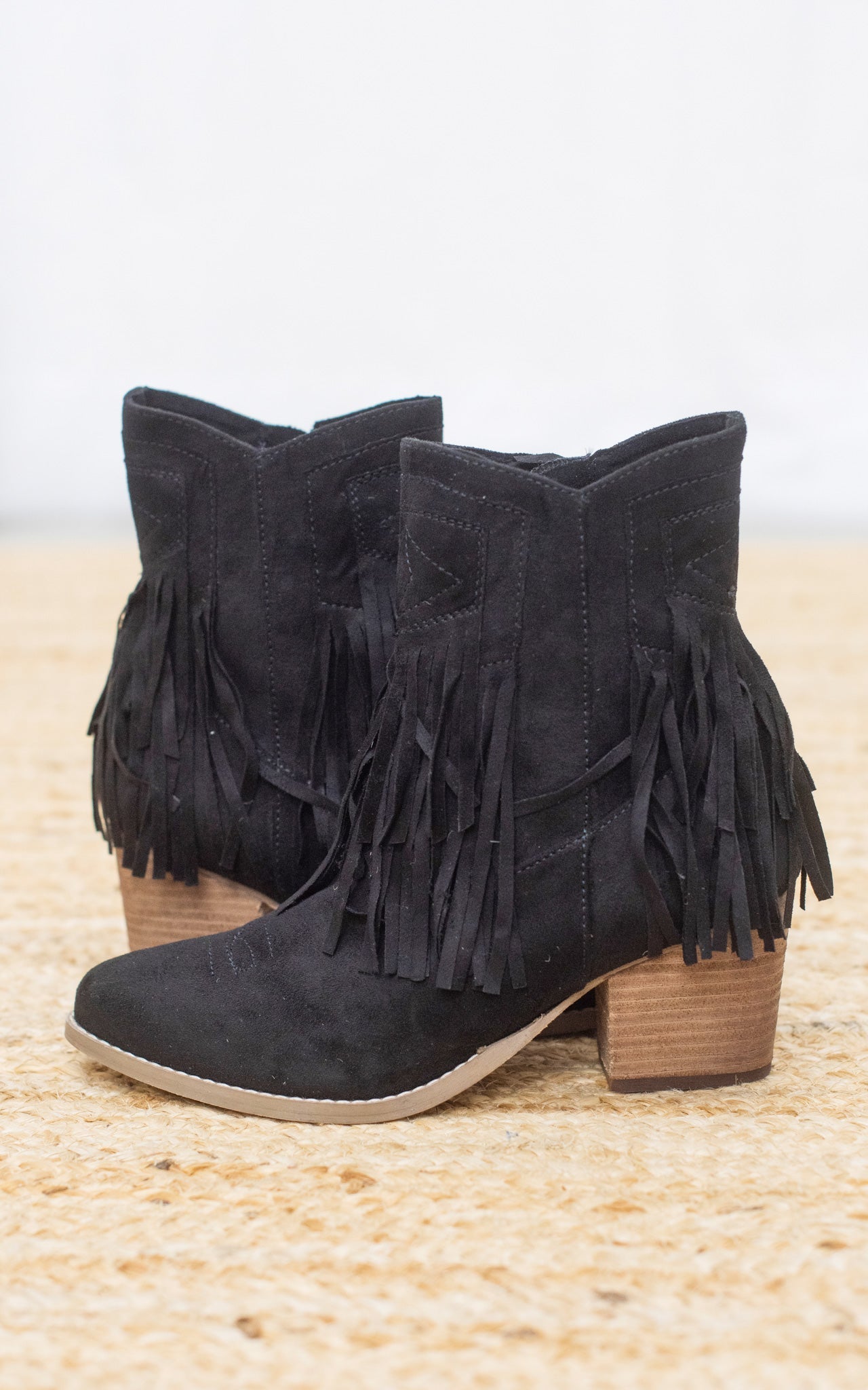 Sandra Fringe Booties Black With Cushioned Footbed Naughty Monkey