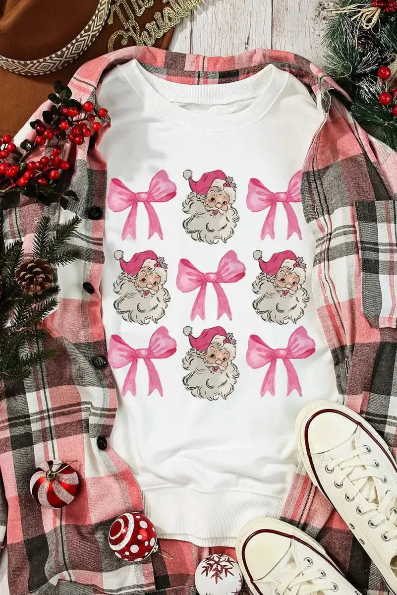 Santa & Bow Graphic Long Sleeve Sweatshirt - Love Salve 