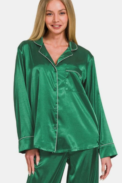 Satin Luxe Long Sleeve Pajama Set with Pants - Love Salve 