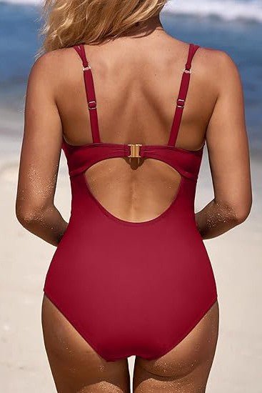 Scalloped V Neck Cut Out Monokini Swimwear for Women - Love Salve 